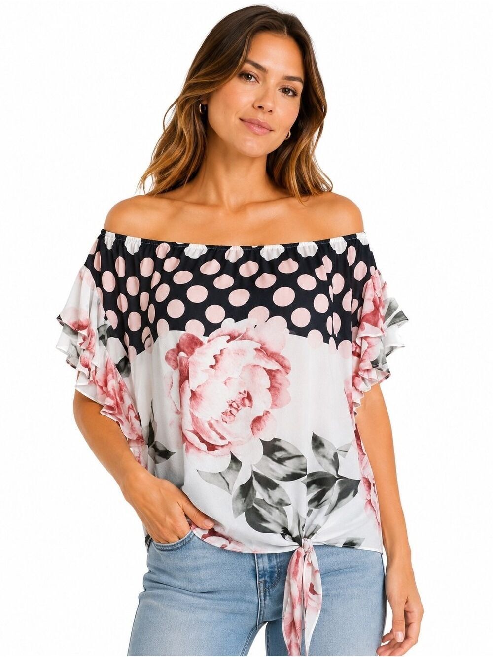 Frank Lyman Floral Pink & Black Sheer Blouse Size 12
